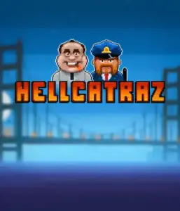 Explore the action-packed world of the Hellcatraz game by Relax Gaming, showcasing a cartoonish prisoner and a guard with the infamous Alcatraz prison and San Francisco skyline in the background. This graphic portrays the adventure and mischief of an prison break-themed game, great for those who enjoy playful themes, delivering a entertaining escape. 